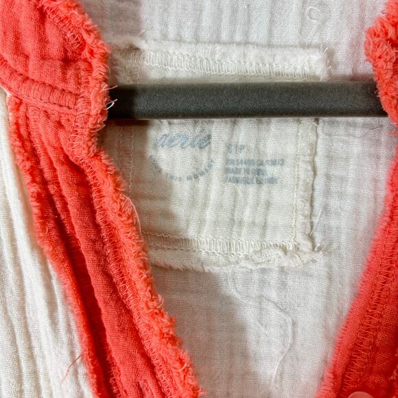 Aerie Pool-to-Party Gauze Cover-Up Shirt Orange & Cream Lightweight Beach Small - Picture 5 of 5